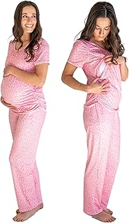 DOUBLE THE SPRINKLES Maternity Nursing Pajama Set - Breastfeeding PJs for Women, Pregnancy PJs with Short Sleeve Top & Pants