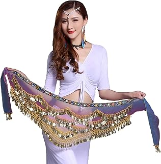 ORIDOOR Belly Dance Hip Scarf for Women Flannel Wave Shape Tribal Belly Dancing Hip Skirt Wrap Belt with Gold Coins