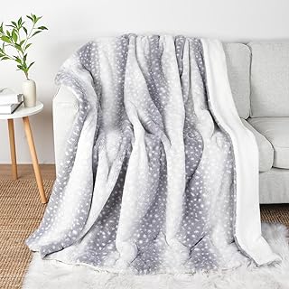 Cozy Bliss Luxury Faux Fur Blanket for Couch, Animal Print Throw Blanket Size Extra Soft Fluffy Warm Blanket for Sofa Bed Living Room Bedroom Car (Grey, 50x60)