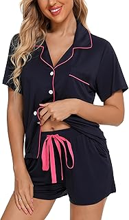 Pajama Set Women's Soft And Comfy Button Down PJ Set Short Sleeve Night Shirts S-XXL