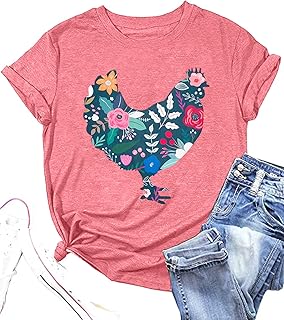 Chicken Shirt Women Cute Farm T Shirts Mom Country Causal Short Sleeve Tees Tops