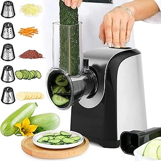 QC-78 Automatic Electric Vegetable Slicer, Kitchen Electric Grater with 5 Tapered Blades, 150W, Electric Grater with One Button Control (Black)