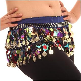 Women's Chiffon Belly Dance Hip Scarf Waistband Belt Skirt Mixed Colors Beads and Golded Coins 56 Black