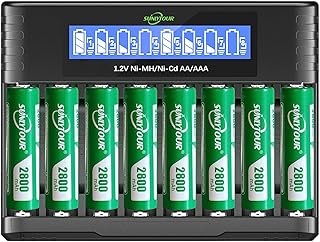 بطارية Ni-MH AA 2800mAh مع شاحن، حزمة صنليتور من 8 بطاريات AA NI-MH 2800mAh مع شاحن AAA AA 8 فتحات، شحن حتى 1200 دورة