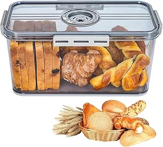 Bread Box for Kitchen Counter,Airtight Loaf Bread Storage Container with Lids, Time Recording Bread Holder Bin, Large Plastic Storage for Kitchen Fridge Homemade Bread Fruit to Keep Fresh