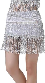 ZLTdream Women's Belly Dance Hip Scarf with Double Rows of Sequins Fringe