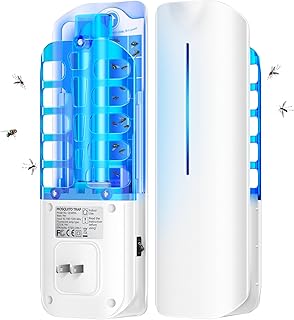 مصيدة الحشرات الطائرة من بورلان، صاعق حشرات البعوض في الاماكن المغلقة مع ضوء ليلي بالاشعة فوق البنفسجية 9 واط، 10 الواح لاصقة قابلة لاعادة التعبئة للمنزل والمكتب، ابيض