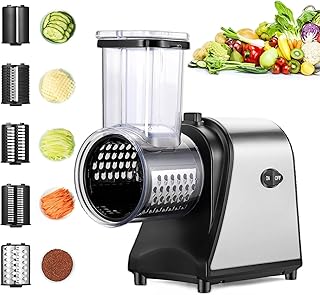 Nictemaw Vegetable Slicer Electric Stainless Steel 250 W Vegetable Grater Multi Kitchen Grater with 5 Blades and Large Filling Slot for Fruit, Vegetables, Cheese and Daily Use