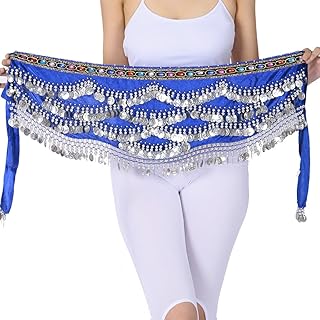 ZLTdream Belly Dance Wave Shape Hip Scarf With Silver Coins & Color Diamend