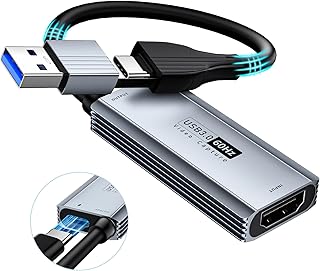 بطاقة التقاط فيديو USB 3.0 مع توصيل طاقة 100 واط - HDMI الى USB/USB-C 1440P 30fps و1080P 60fps للبث وتسجيل الالعاب متوافق مع كويست 3 وسويتش وبلاي ستيشن 4/5 من اكس اي اكس اي اكس ماسك