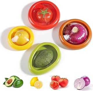 Oasisgalore 4 Pcs Vegetable and Fruit Storage Containers for Fridge, Refrigerator Vegetable Crisper BPA Free & Reusable, Ideal Avocado Lemon Tomato and Onion Keeper/Saver/Holder