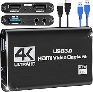 لينجي بطاقة التقاط فيديو بدقة 4K، USB 3.0 1080P 60fps HDMI، جهاز التقاط الصوت والفيديو بدقة FHD 1080P لتسجيل الالعاب والبث المباشر