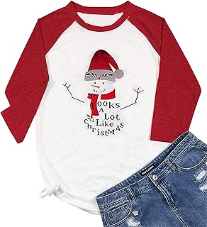 Plus Size It Looks a Lot Like Christmas T-Shirt Women Christmas Snowman Raglan 3/4 Sleeve Baseball Tops Tee