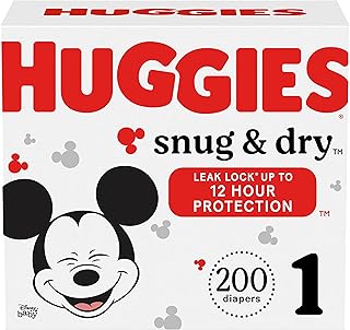 هجيز حفاضات مقاس 1 - حفاضات هجيز Snug & Dry Baby HUGGIES للاستعمال مرة واحدة، 200 قطعة، تكفي لمدة شهر واحد