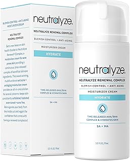 Neutralyze Renewal Complex Acne Moisturizer for Face & Body - Time Released, Medical Grade 2% Mandelic Acid & Salicylic Acid Moisturizer Cream - Facial Moisturizer for Acne Prone Skin (90+ Day)