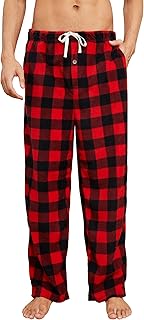 Mens Pajama Pants Fleece with Pockets Soft Plaid Lounge PJ Bottoms for Men Comfy, Dark Blue- Plaid, XL