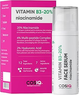 سيروم للوجه بفيتامين B3 بجرعة عالية 20% بالنياسيناميد 30 مل من كوز-اي كيو | مع 4% مركب متعدد الببتيد و2% HA لعلامات حب الشباب والعيوب وتصحيح البقع واصلاح الاضرار وفرط التصبغ، للجنسين