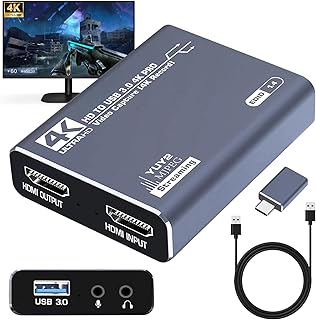 بطاقة تسجيل فيديو 4K HDMI الى USB 3.0 من جوميتي، بطاقة تسجيل العاب 1080P 60Hz، التقاط صوت عالي السرعة 4K HDMI حلقة، بطاقة تسجيل فيديو لبلاي ستيشن 4/الكمبيوتر/OBS/الكاميرا/البث/التعليم/المؤتمرات