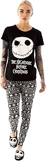 Nightmare Before Christmas Pyjamas For Women | Ladies Jack Skellington T-Shirt & Trousers PJ Set | Adults Black T-Shirt & Elasticated Waistband