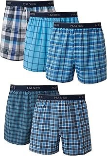 مجموعة من 5 ملابس داخلية Hanes Mens Tartan Boxer قطن بوليستر