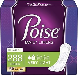 فوط يومية Poise اليومية للسلس البولي ، خفيفة الامتصاص ، عادية ، 288 عدد (6 عبوات من 48)، من بويس