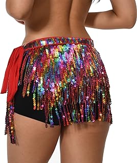 ZLTdream Lady's Belly Dance Belt waist Hip Scarf Skirt With Rows of Colorful Sequins Fringe