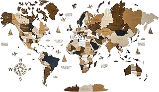 لوحة فنية جدارية كبيرة من الخشب بتصميم خريطة العالم 3 دي- مقاس (M وL وXL) فكرة هدية لاي مناسبة- لوحة فنية جدارية للمنزل او المطبخ او المكتب (مقاس M، (120 × 60 سم) سماوي)