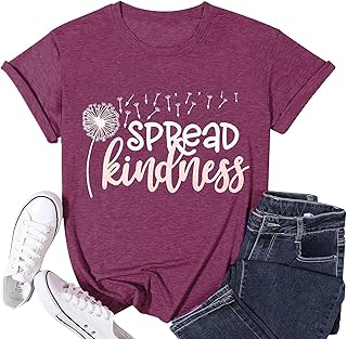 تي شيرت مطبوع عليه عبارة «Spread Kindness» للنساء، تي شيرت صيفي مطبوع عليه عبارات مضحكة وحروف لطيفة