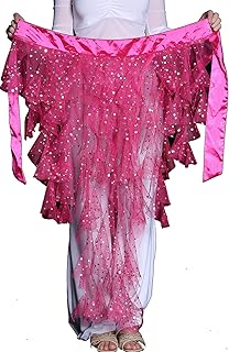 ZLTdream Women's Belly Dance Fox Triangle Waving Cut Hip Scarf Skirt with Tassel Highlight Mesh