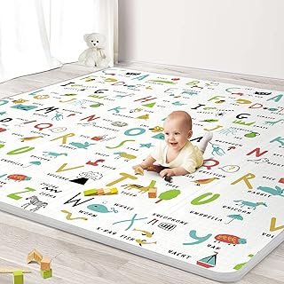 Baby Play Mat 79' X 71' Foldable Baby Floor Mat for Crawling, Waterproof Non Toxic Anti-Slip XPE Foam Play Mat for Babies Toddlers Kids Indoor Outdoor Use - Elephant Style Reversible