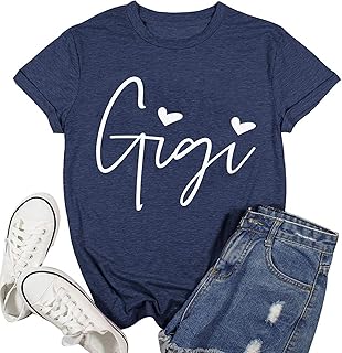 Plus Size Gigi Shirts Grandma Women Funny Heart Print Graphic Tshirts Mimi Short Sleeve Mother's Day Tops