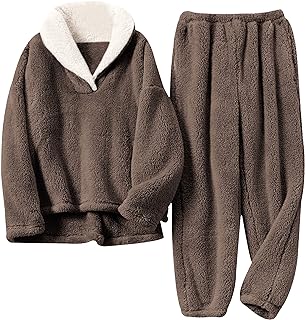 UANEO Womens Fluffy Pajamas Set Soft Fleece Pullover Pants Loose Sleepwear Loungewear Set