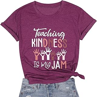 MYHALF Teaching Kindness is My Jam تي شيرت حريمي معلمة قمصان مضحكة كن لطيفا قمصان عادية قصيرة الأكمام