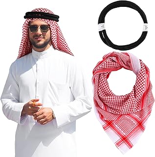 Arab Shemagh Muslim Keffiyeh Head Wrap Scarf Arabic Tactical Desert Headwear with Aqel Rope Halloween Costume Accessories