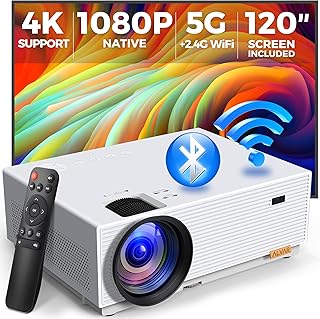 جهاز عرض صغير مزود ببلوتوث وواي فاي 5G من الفار محمول 15000 لومن 450 ANSI 1080P Native يدعم 4K الافلام على شاشة خارجية 120 انش واخرى 400 متوافق مع عصا التلفاز الذكية / HDMI/USB/PS5، ابيض