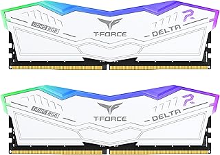 ذاكرة رام لسلسلة 600 - 700 تي-فورس دلتا للكمبيوتر المكتبي من تيم جروب، RGB DDR5 RAM 48GB (2x24GB) 7600MHz PC5-60800 CL36 A-DIE لشريحة XMP 3.0 ريدي - أبيض، موديل FF4D548G7600HC36EDC01