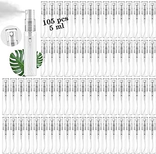 زجاجات بخاخ صغيرة من 105 قطعة سعة 5 مل، زجاجات عطر زجاجية شفافة قابلة لاعادة الملء، زجاجات بخاخ فارغة لعينات العطور ومستحضرات التجميل والمكياج والتنظيف والسفر والزيوت العطرية