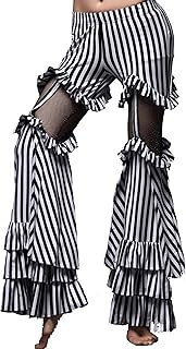 Tribe Belly Dance Striped Bell-Bottomed Pants Cotton Black