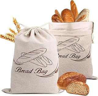 NVGVUP Pack of 2 Linen Bread Bags, Bread Bag Storage, Bread Bag, Linen, Large with TPU Lining, Reusable Linen Bags for Bread (38 × 30 cm)