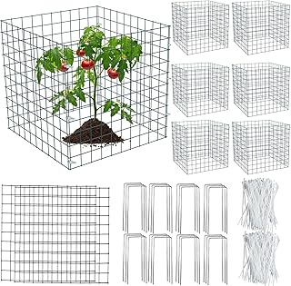 واقيات نباتات سلكية صغيرة مقاس 12 × 12 انش، واقيات نباتية مربعة الشكل من الحيوانات للنباتات والشجيرات والخضروات مع اوتاد ارضية واربطة نايلون (6، 12 × 12 انش)