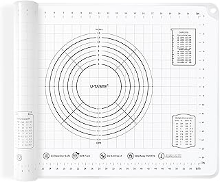 يو-تاست حصيرة معجنات كبيرة 50 × 70 سم: صينية خبز من السيليكون السائل الامن غذائيا، غير لاصقة وغير قابلة للانزلاق للعجن وصنع البيتزا والفوندان مع قياس واضح وحواف مرتفعة (شفاف)