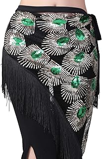 ZLTdream Women Belly Dance Triangle Hip Scarf Skirt with Fringe & Sequin Rave Costume